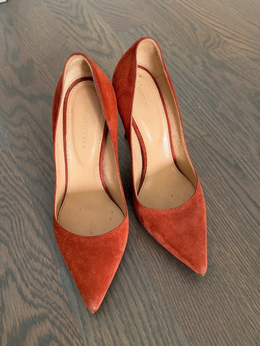 Sergio Rossi Orange Suede Heels Size 6